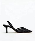 Black Embroidered Mesh Slingback Heels Sandals Women 2026 Luxury