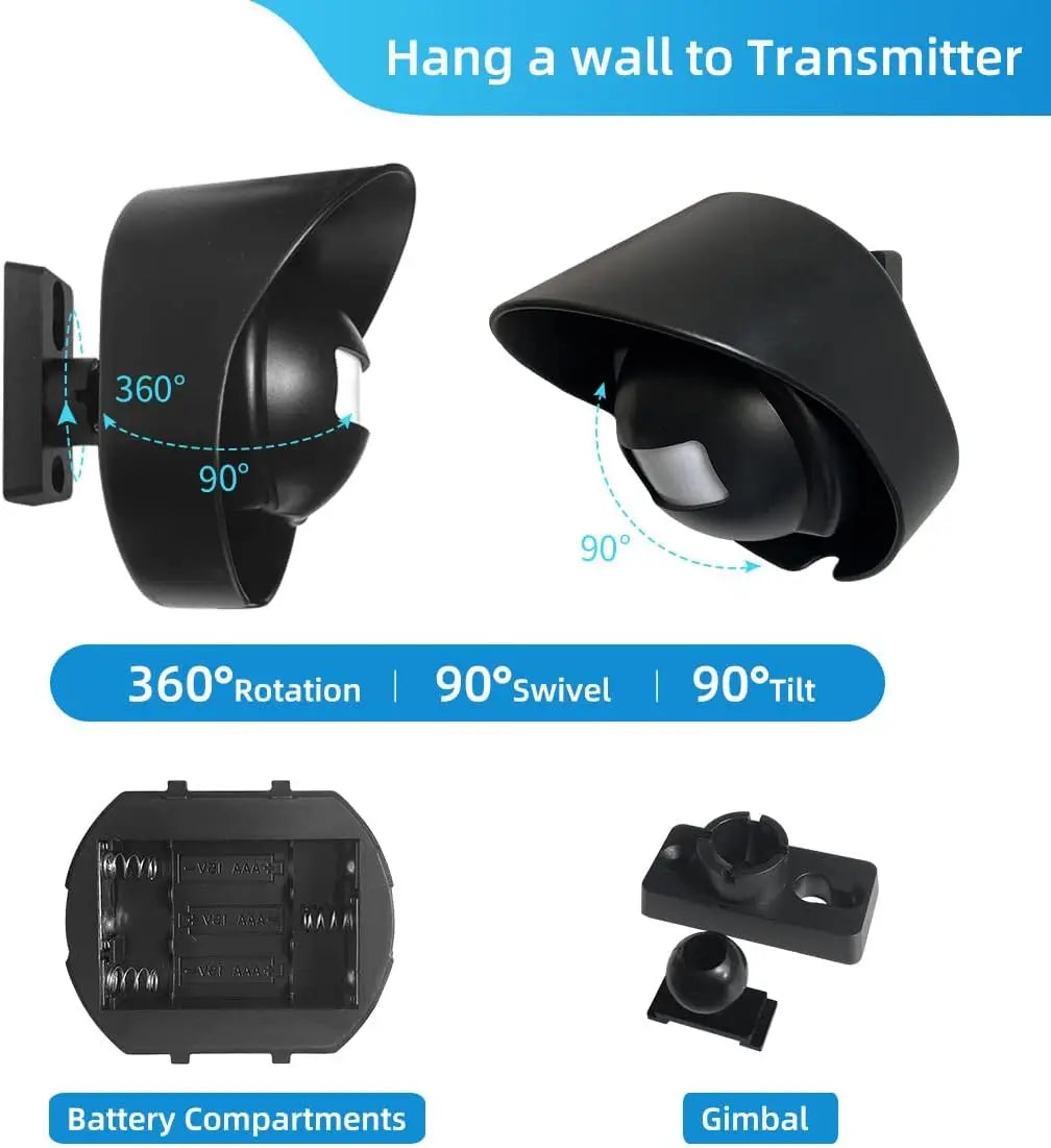 AC 110‑240V Wireless Driveway Alarm, Outdoor Waterproof Motion Detectors Security Alert Inductive Wireless Sensor Door Bell Zpaxo