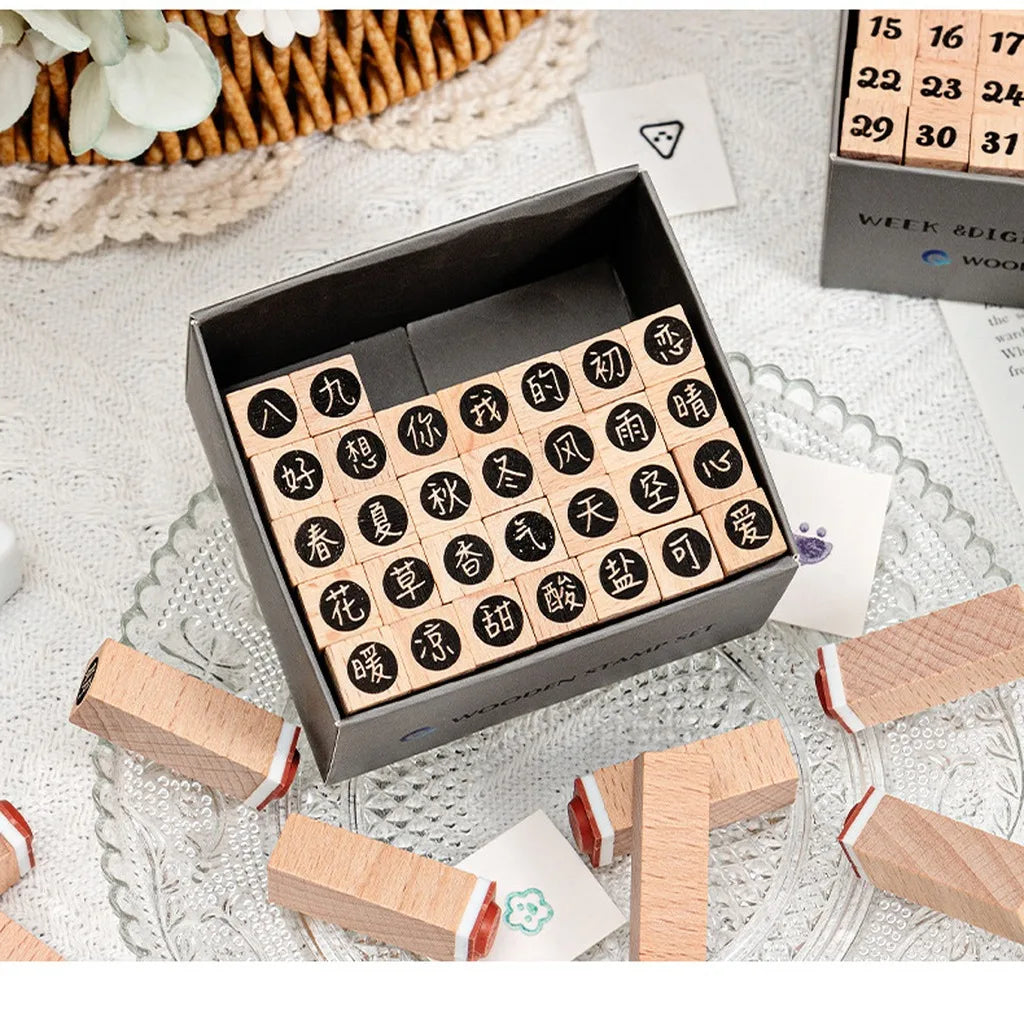 42-Piece Beech Wood Stamp Set – Letters, Numbers & Symbols Craft Stamp Set Zpaxo
