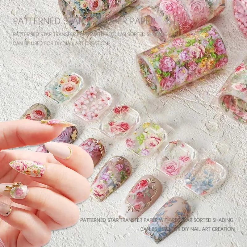 Rose Flower Nail Art Foils Transfer Paper Stickers Designs Floral