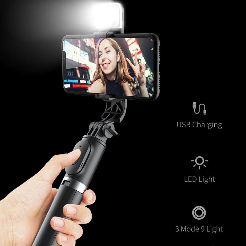 Portable Tripod For Phone Selfie Stick With LED Fill Light Extendable Phone Stand For Video Live Bluetooth Remote Control Zpaxo