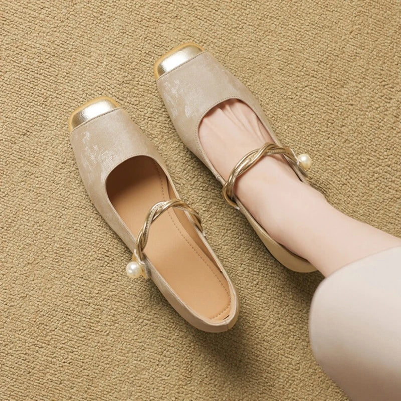 Women Mary Jane Pumps 2026 Square Toe Pearl Strap Low Block Heel Zpaxo