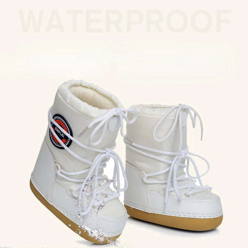 2024 Winter Snow Boots Women Ski Fluffy Hairy Lace Up Middle Calf Zpaxo