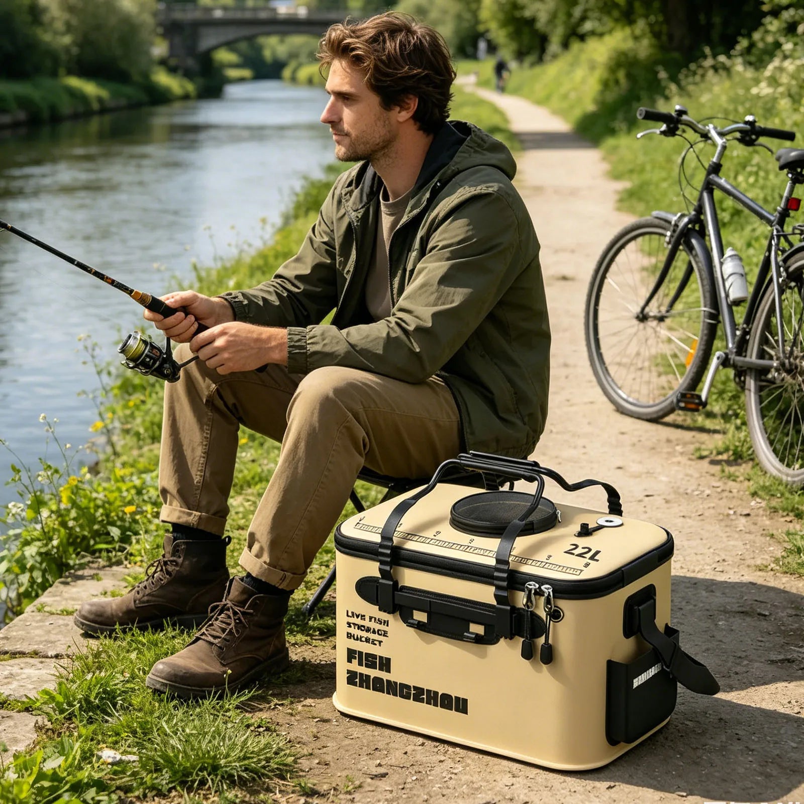 EVA Foldable Fishing Bucket Handbar Portable Water Tank Shoulder