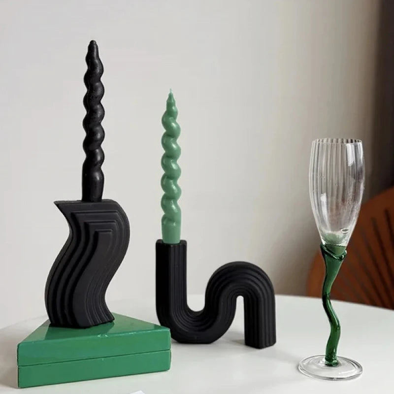 Nordic-style S-curve Candle Holder Creative Striped Ceramic Base