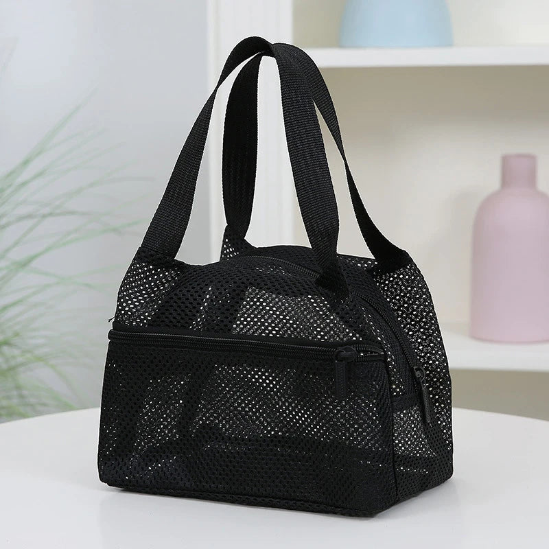 Solid Color Fashionable Mesh Travel Handbag, Spacious Cosmetic and Toiletry Storage Zpaxo Black