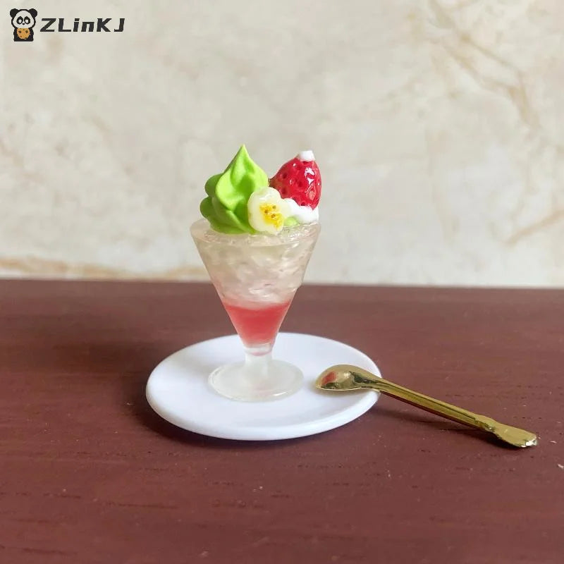 ▶1/5Pcs Miniature Dollhouse Cream Cake Dessert Christmas Strawberry Ice Cream Cup Pretend Play Kitchen For Kids Toy Accessories Zpaxo