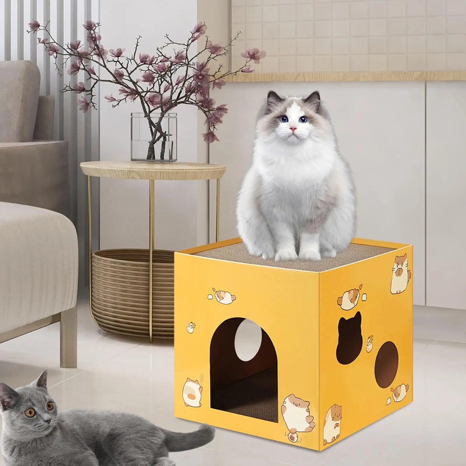 Cat Cardboard House with Scratch Pads Corrugated Cardboard Scratcher Cat Box Cats Bed for Cat Rabbit Small Animals Bunny indoor Zpaxo Yellow S