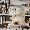 220V Italian Espresso Coffee Machine Stainless Steel Coffee Maker Semi-automatic Commercial Milk Frother Espresso Machine Office Zpaxo WHITE EU