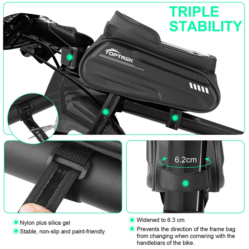 Bike Phone Touch Screen Bag 6.6in Bicycle Reflective Top Tube Bag Shell Water Repellent Front Frame Bag for Road Mountain Cyclin Zpaxo