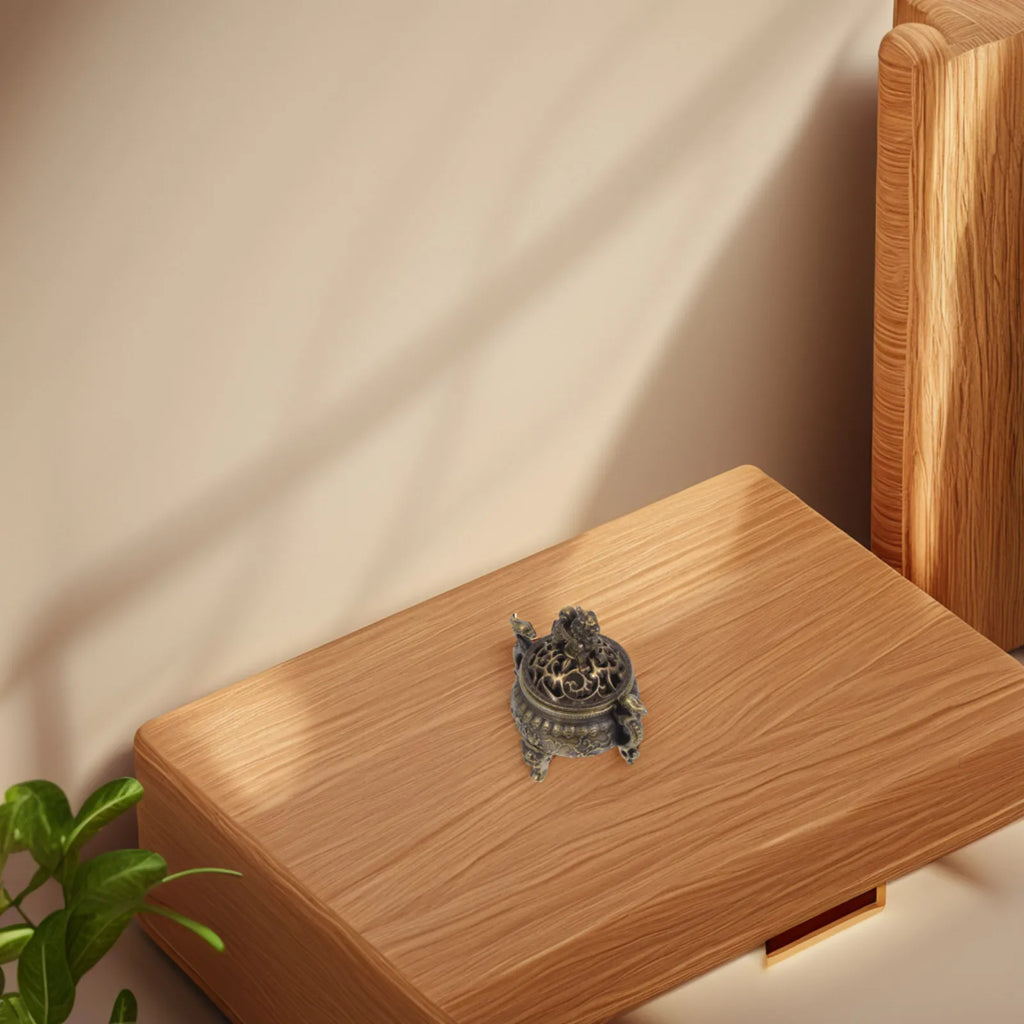 Chinese Copper Qilin Incense Burner Mini Three-Legged Dual-Handle Censer for Frankincense Bakhoor Aromatherapy Feng Shui