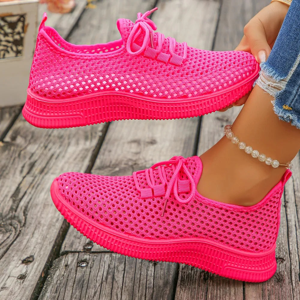 Women's Breathable Mesh Sneakers Lace-up White Walking Shoes Non-slip Zpaxo image color 1 39
