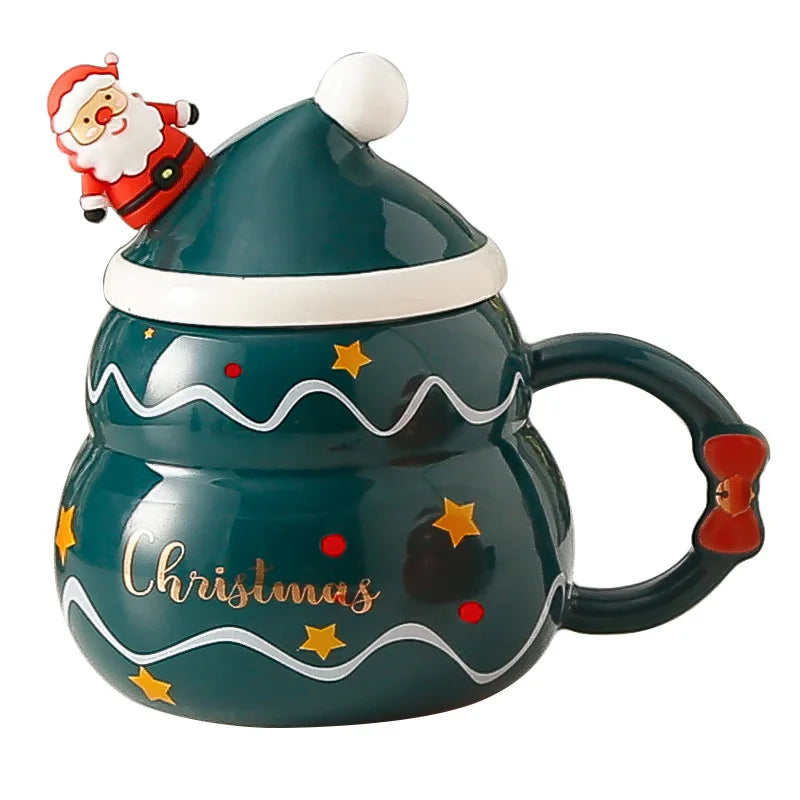 Creative Christmas Gifts Ceramic Cups LIDS Spoons Large Capacity