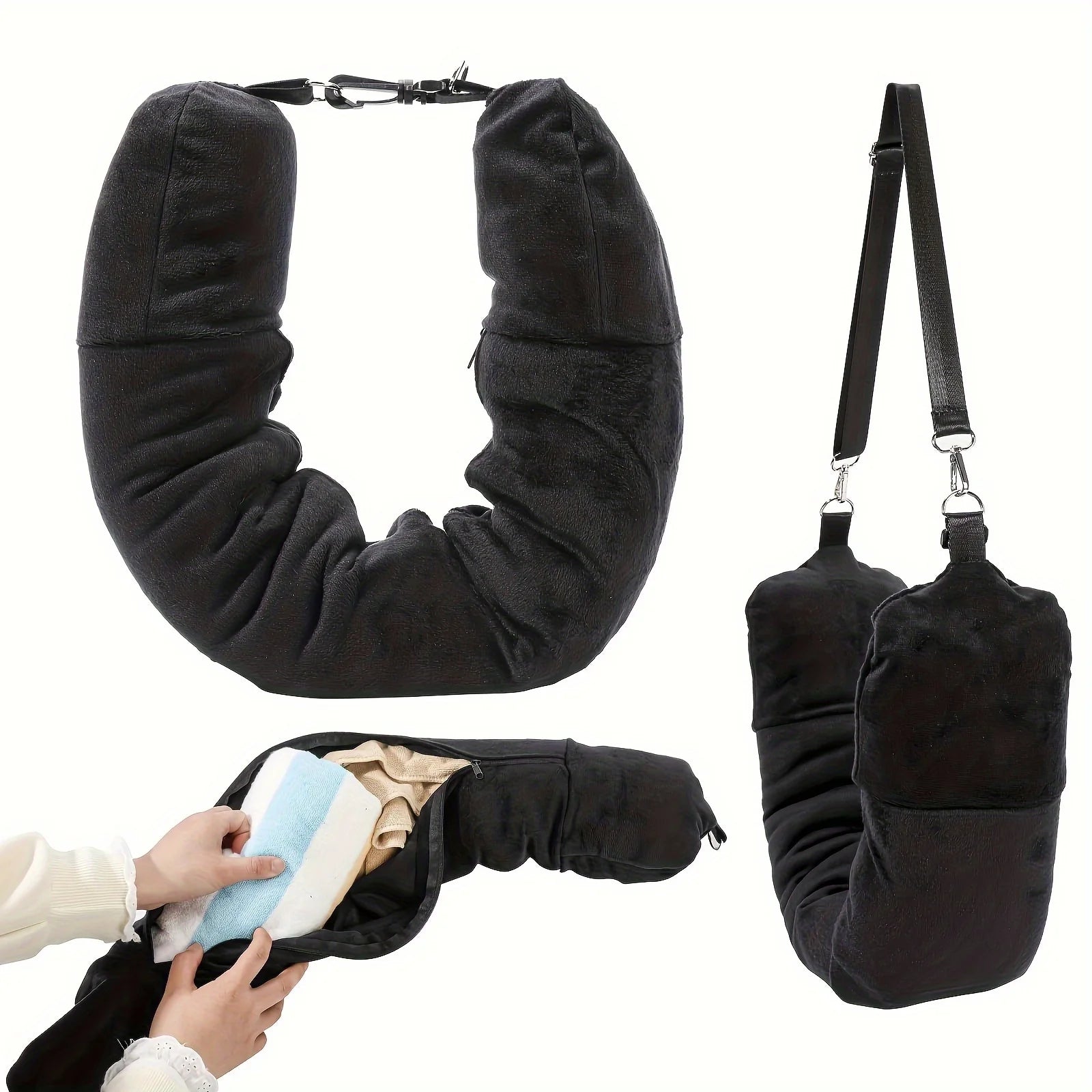 U-Shaped Travel Pillow That Can Be Filled with Clothes, Easy to Carry, Essential for Flights and Daily Use, Travel, Picnic, Zpaxo As shown