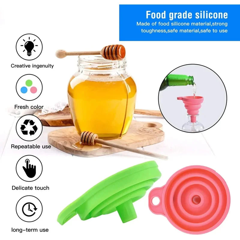 Silicone Collapsible Funnel Set – 3-Pack Foldable Kitchen Funnels