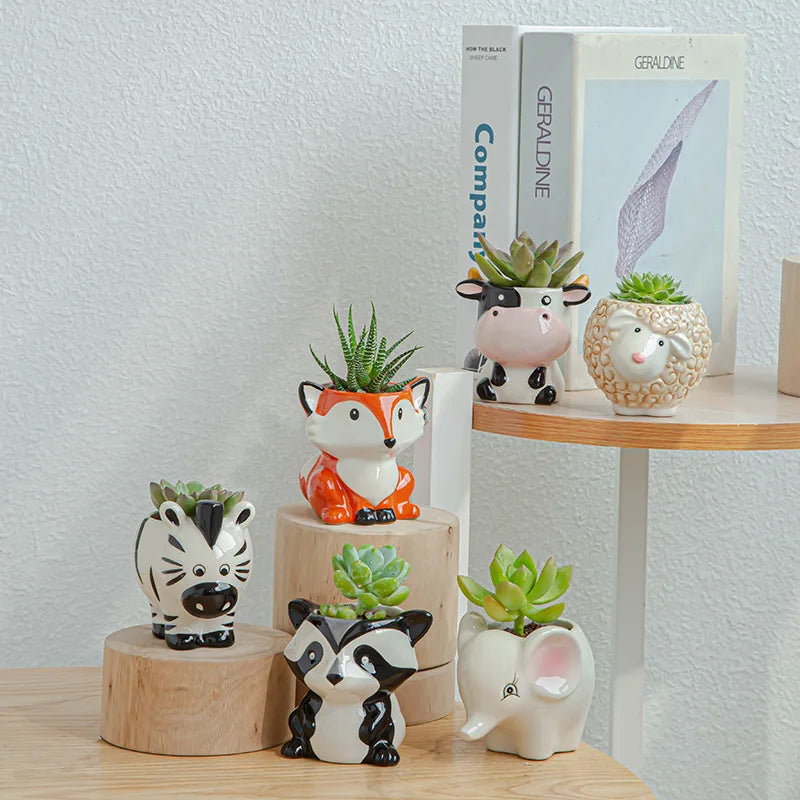 Mini Flower Pot Home Office Decoration Crafts Ceramic Cartoon Animal Flowerpot Decoration Planter Zpaxo