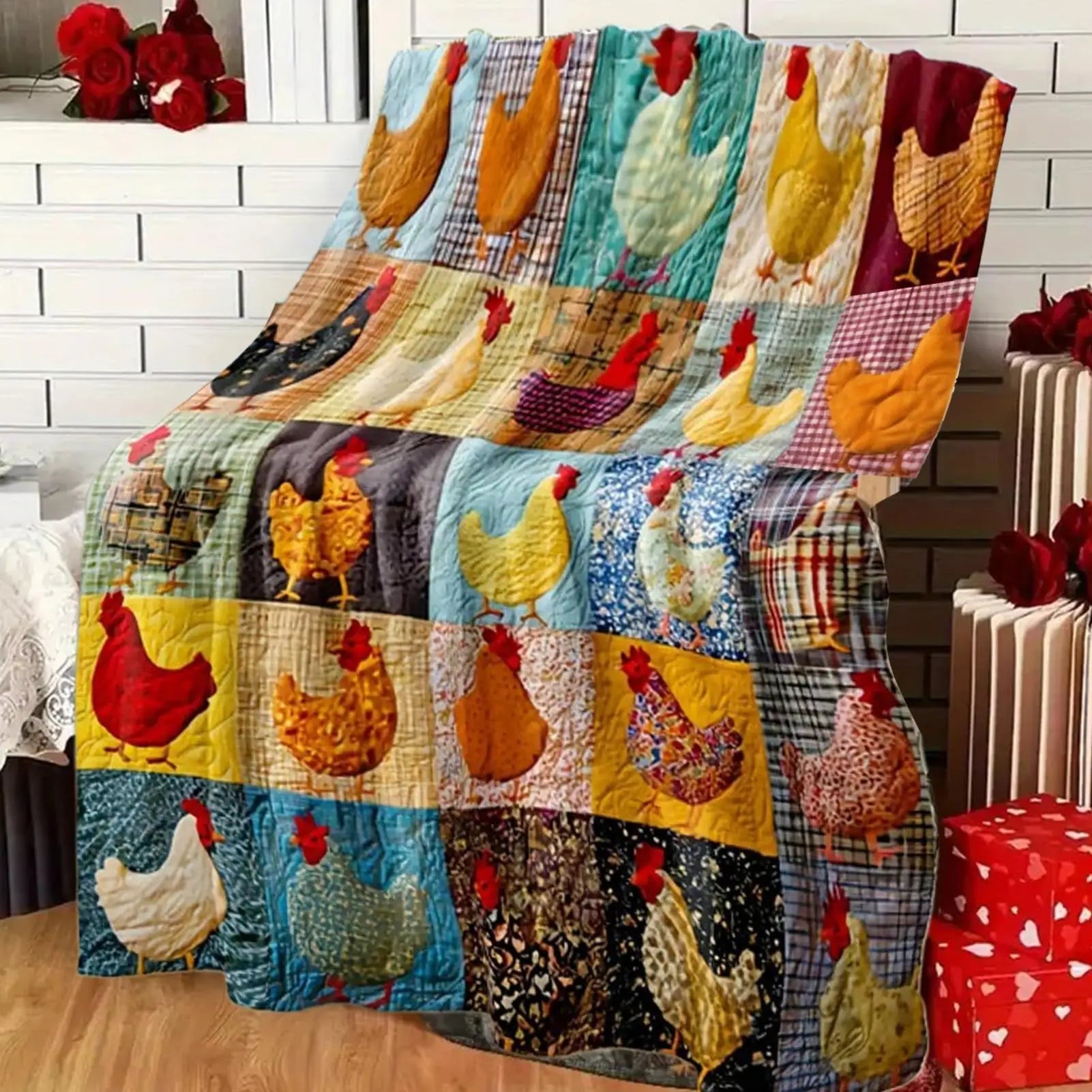 Chicken Print Blanket Soft Foldable Breathable Quilt Throw Cute