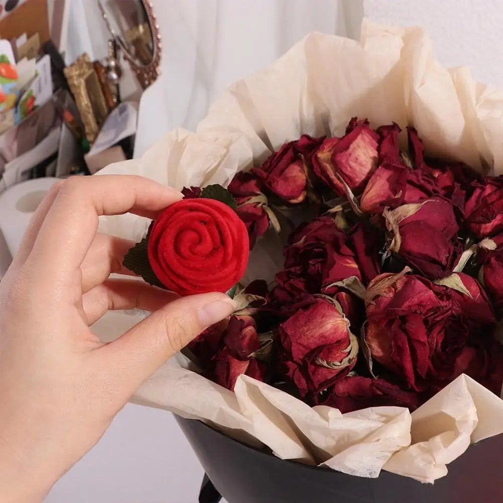 Red Flower Stem Ring Holder Velvet Jewelry Box Wedding Engagement