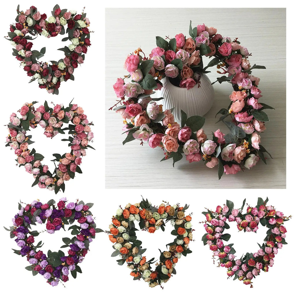 Heart-shaped Rose Wreath Artificial Wall Hanging Knocker Welcome Zpaxo