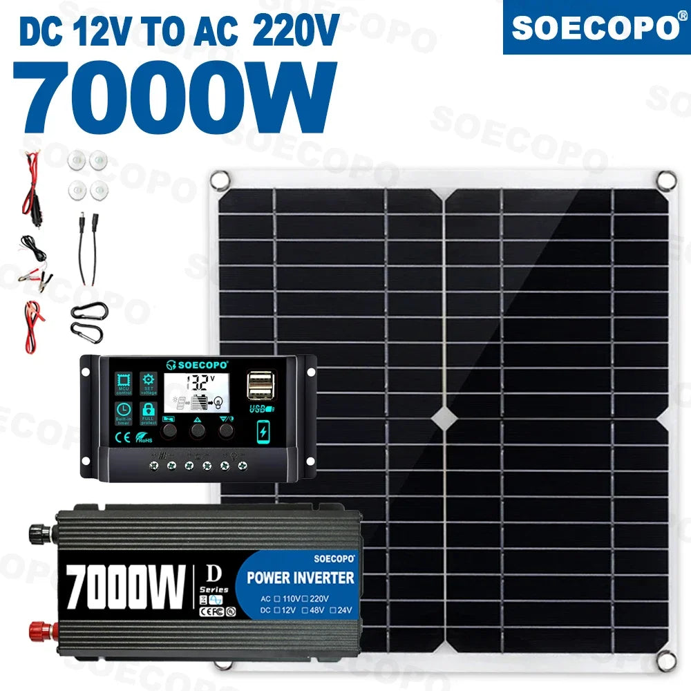 SOECOPO 7000W Solar Power System 12V 110V 220V AC 100A Controller