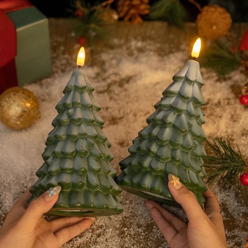 Christmas Tree Shaped LED Candles Flameless Pillar Battery Operated Zpaxo