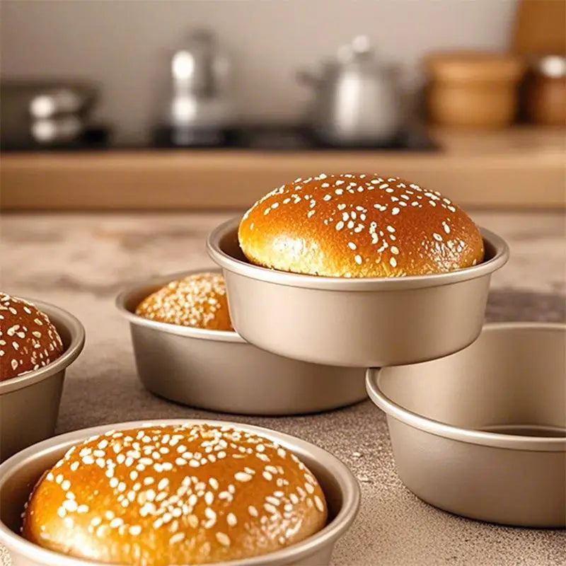 4-Inch Gold Non-Stick Hamburger Bun & Bread Baking Mold Pan