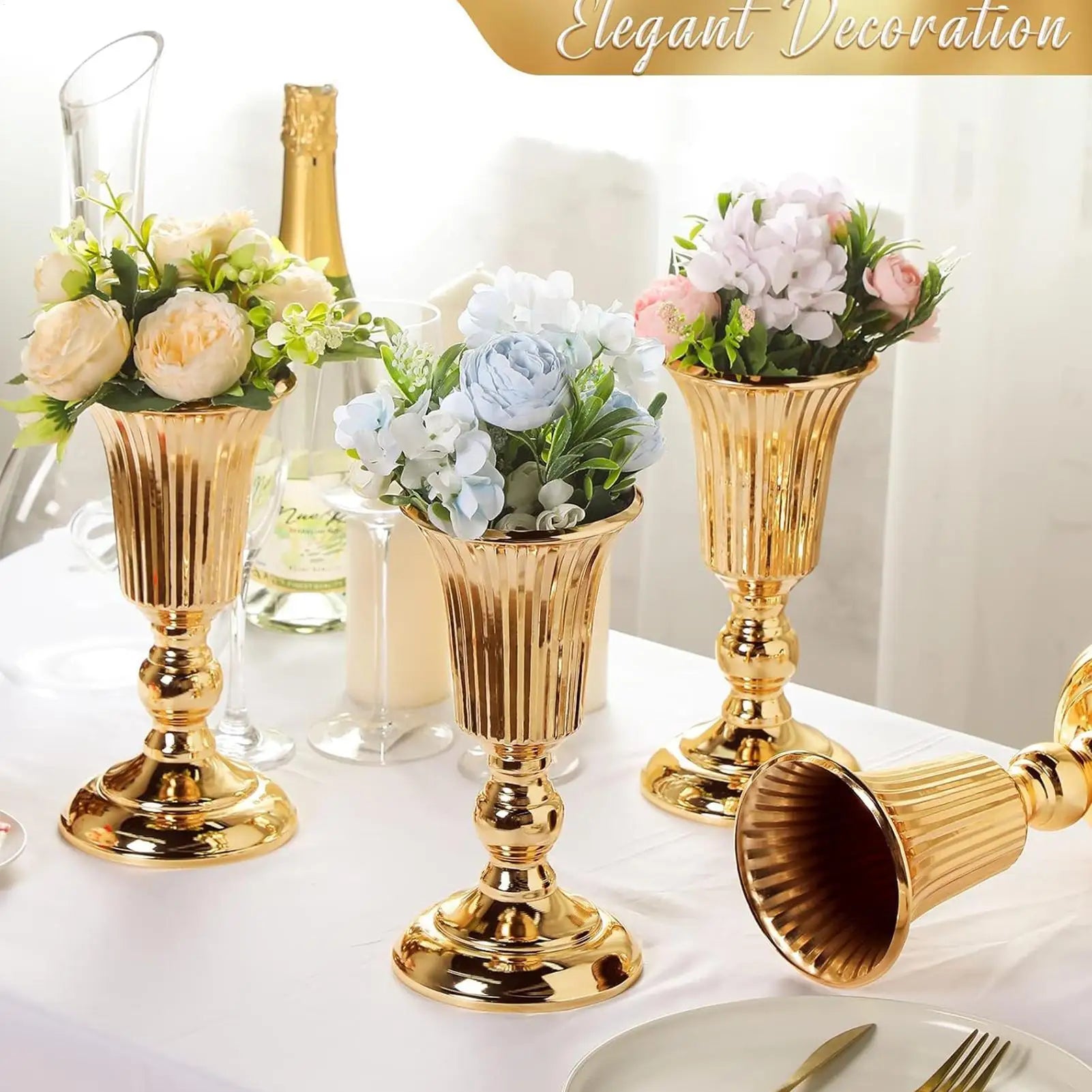 Trumpet Vase Metal Elegant Tall Decoration Gold Centerpiece Birthday
