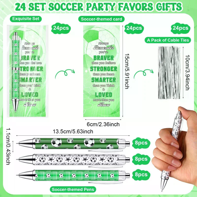 24 Sets Football Pens Party Favours Supplies Football Stationery Ballpoint Pens and Cards for Boys Girls Team Adults Zpaxo