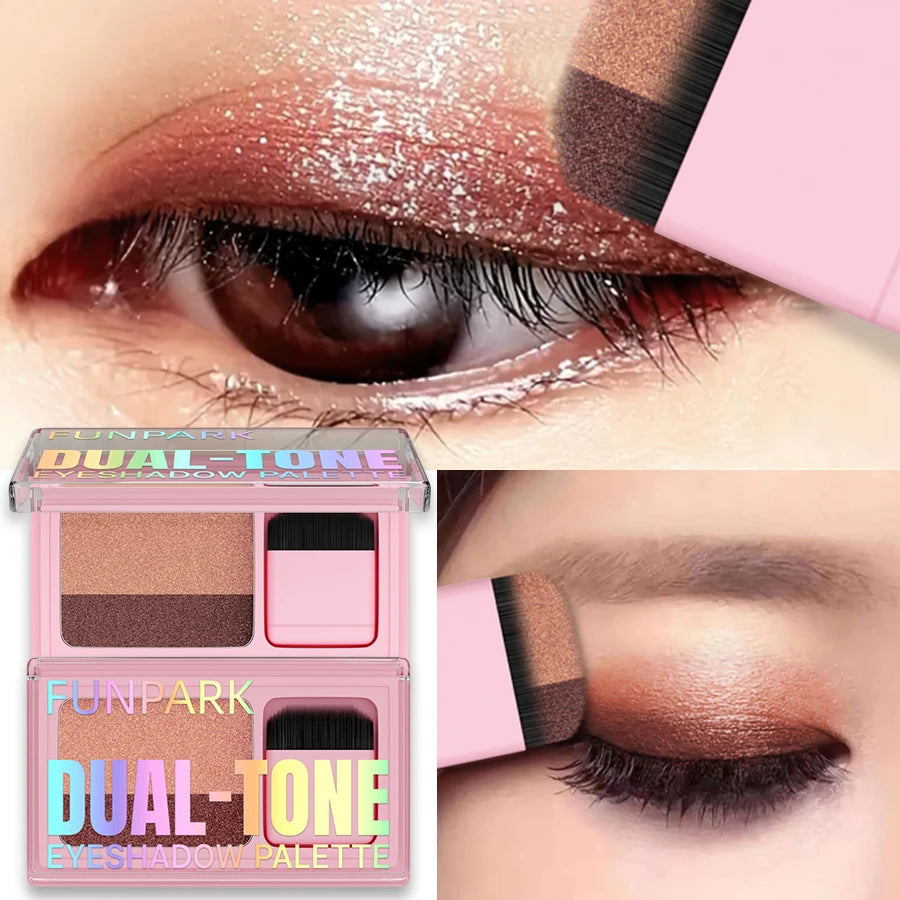 Two-color Glitter Eye Shadow Double Small Box Lazy Easy Use Long