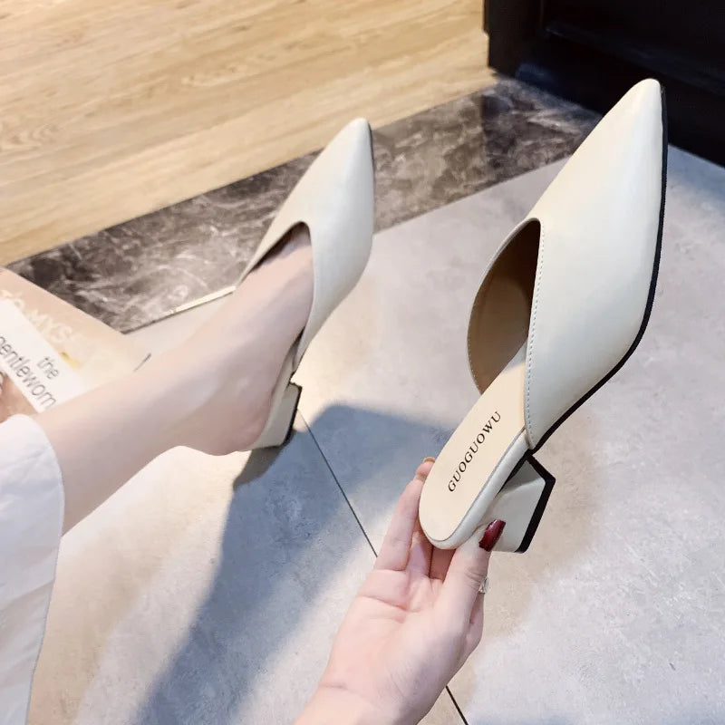 Pointed Slippers Women Heels Summer Shoes Fashion Luxury Square Heel Zpaxo