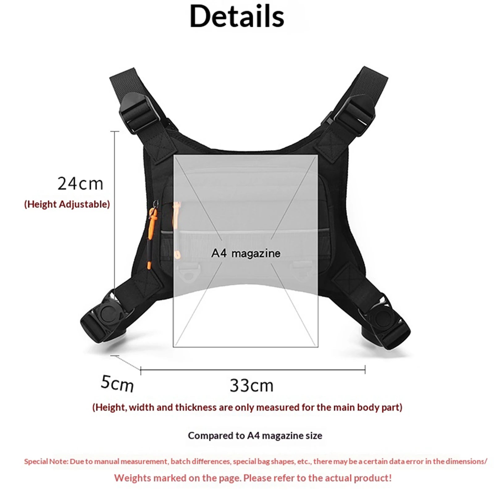 Sports Hiking Chest Bag Reflective Strips Water-resistant Waist Front