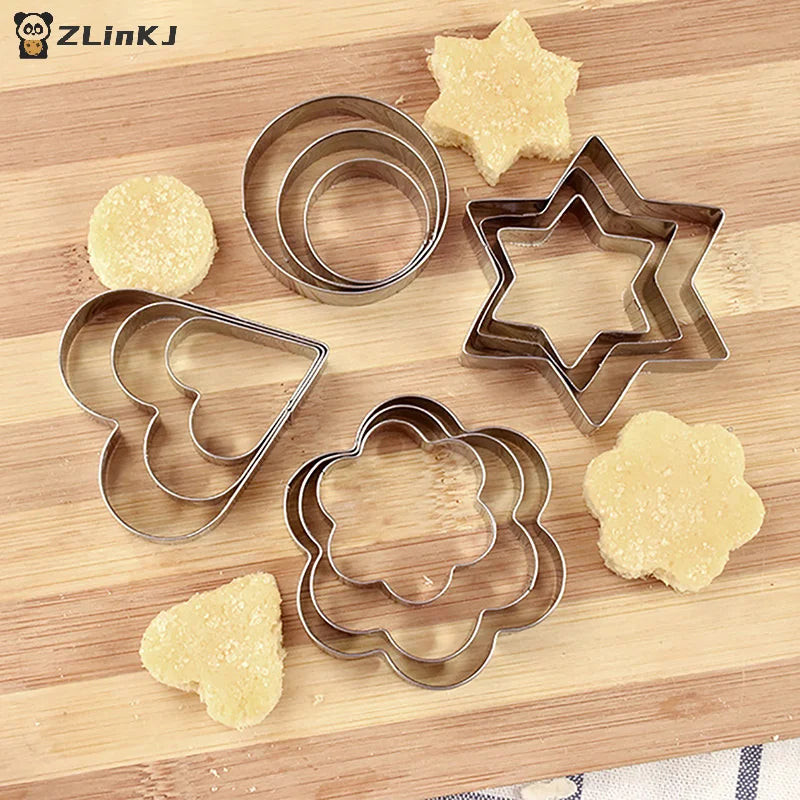 ▶3pcs/set Star Heart Flower Shaped Stainless Steel Cookie Cutter Baking Egg Mould Biscuit DIY Mold Cutter Zpaxo