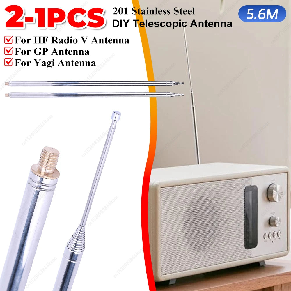 5 6M Stainless Steel Telescopic Whips M10 Thread Replacement Antenna