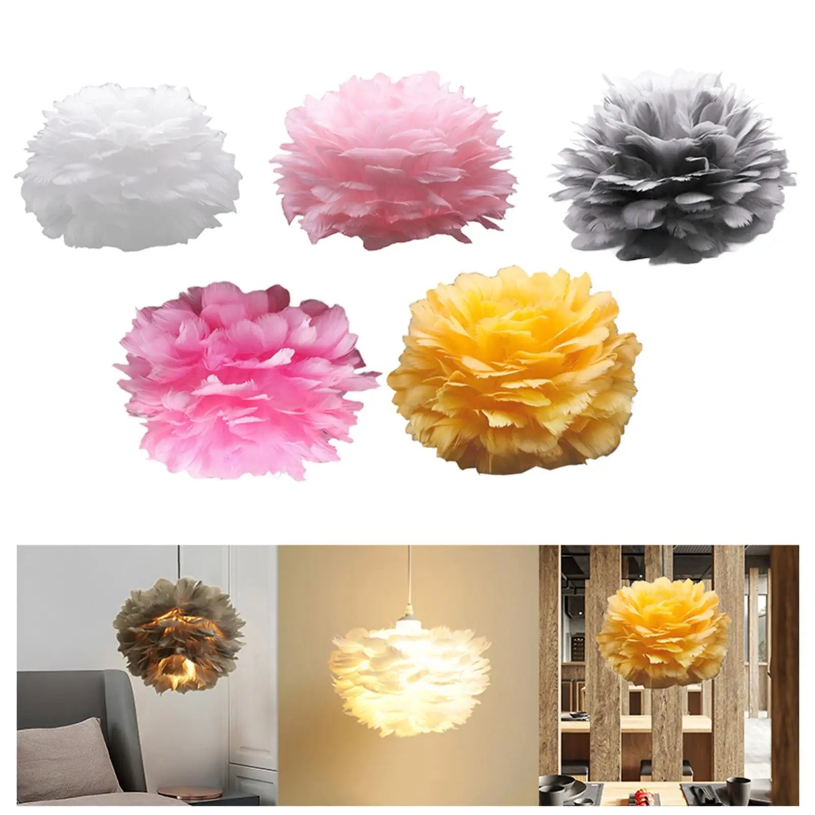 Artificial Feather Light Shade Pendant Lamp Shade Artificial Feather Lampshade for E27 Bulb Pendant Ceiling Light Bedside Zpaxo