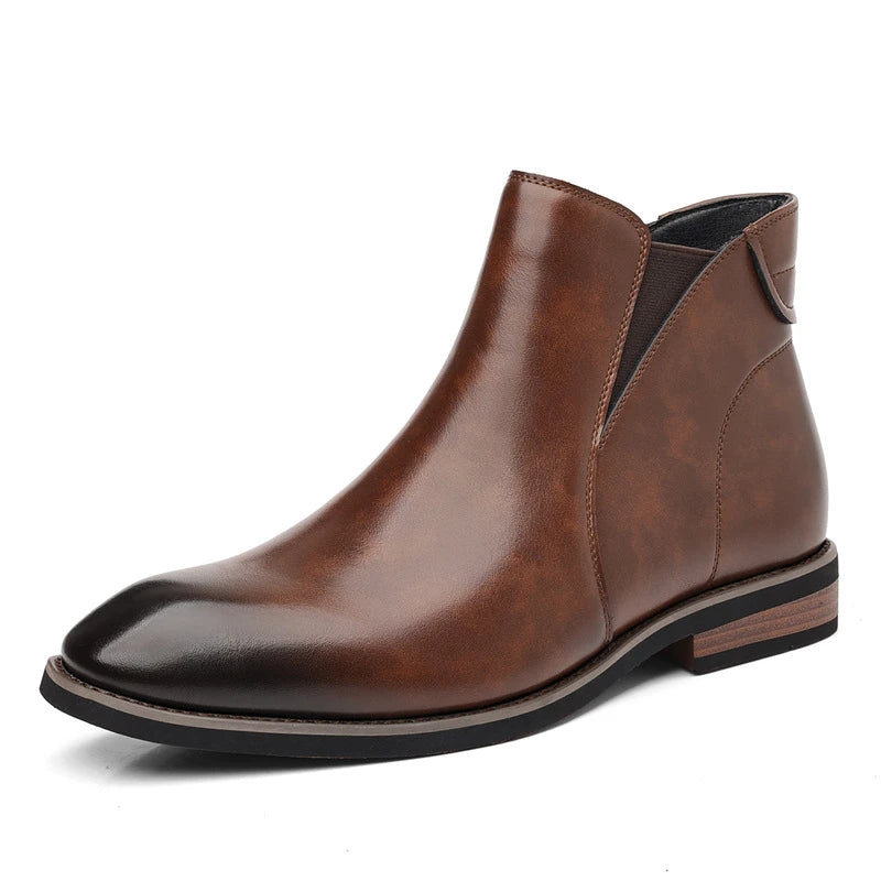 Mens Brown Gradient Leather Chelsea Ankle Boots Side Zipper Elastic Zpaxo