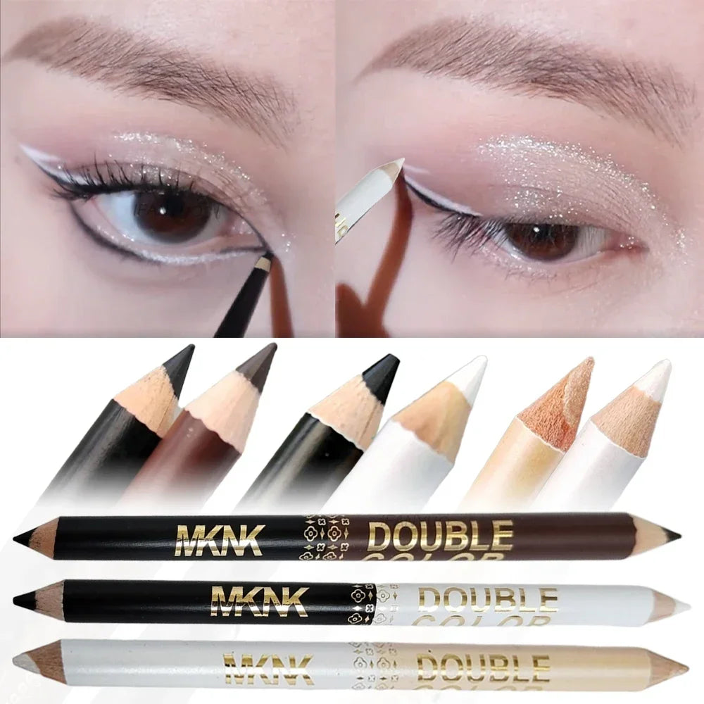 Mulitfuntional Two-Tone Black White Wood Eyeliner Pencil Pearl Highlighter Makeup Pen Brown Eyebrow Draw Lower Eyelash Cosmetics Zpaxo