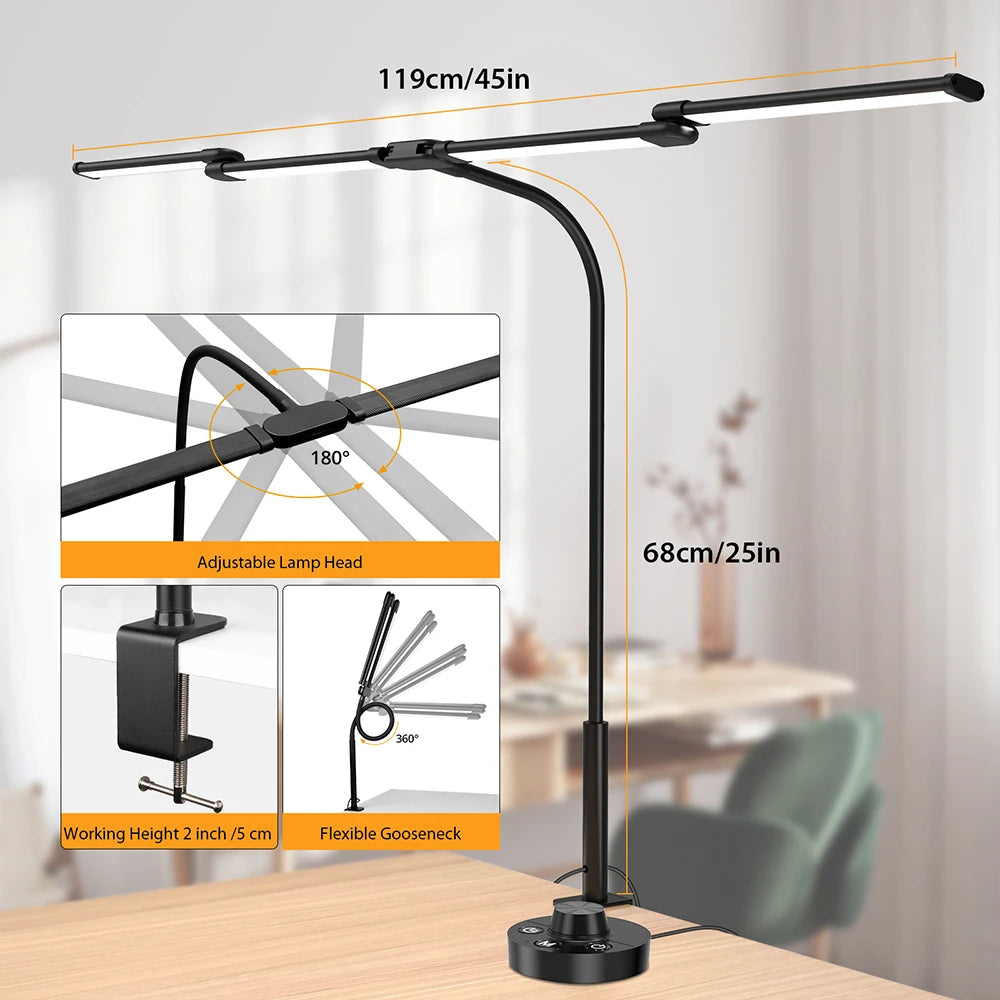 LED Ultra Bright Eye-caring Desk Lamp 24W Stepless Dimming Flexible Zpaxo
