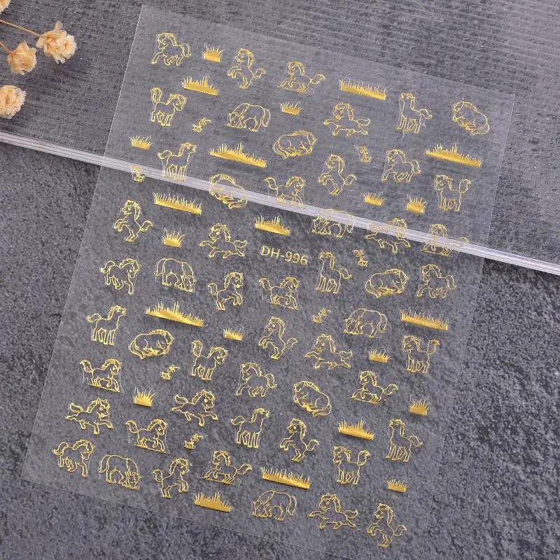 Cute Cartoon Minimally Hand-painted Pony Nail Stickers Embossed DIY Zpaxo