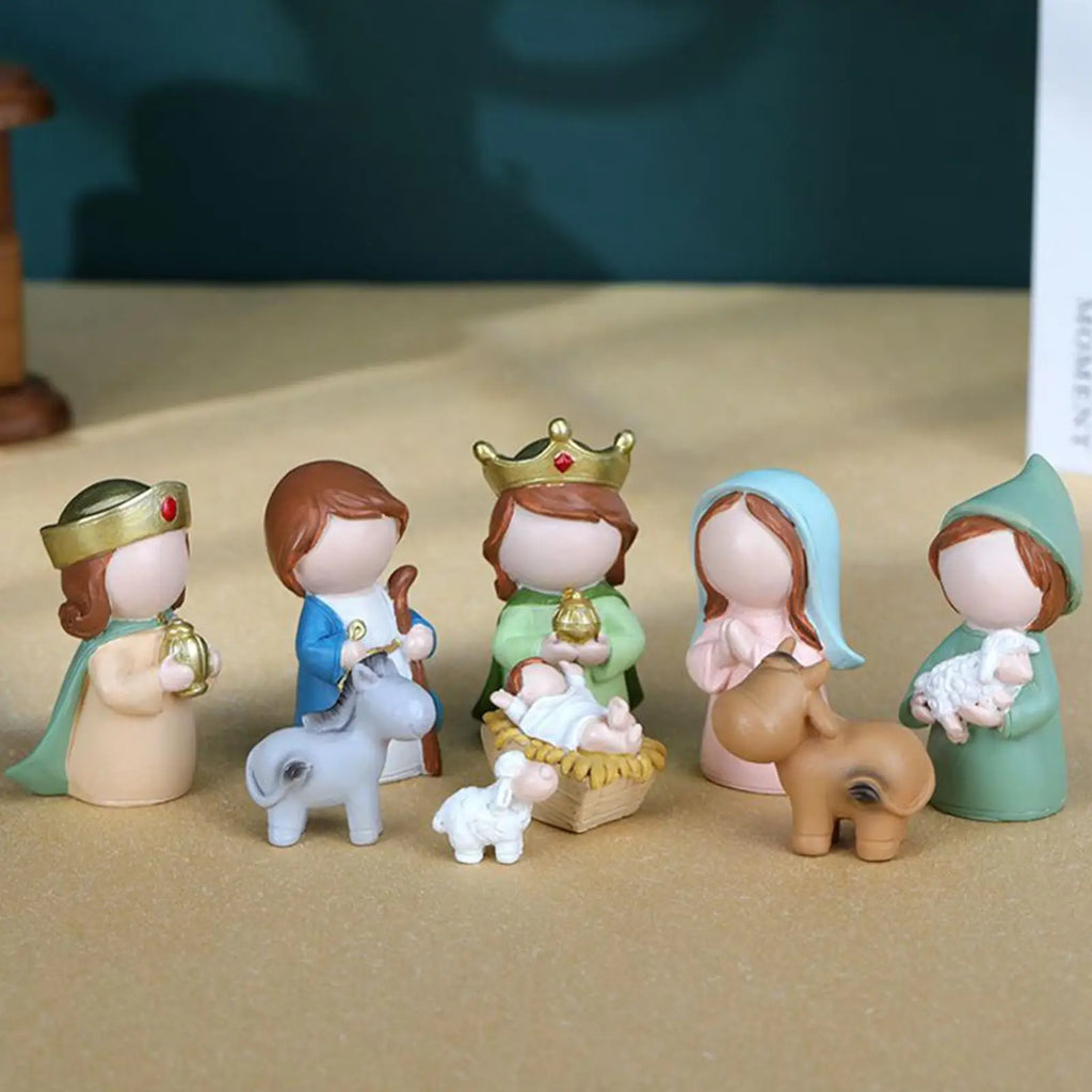 Christmas Nativity 12 Pieces Holy Family Manger Small Nativity Set Christmas Decor for Kids Adults Christian Desk Table Shelf Zpaxo