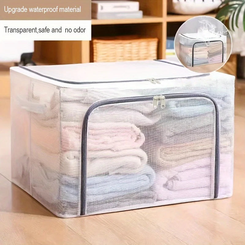 Transparent Large Zipper Clothing Storage Box Moving Storage Box Waterproof Toy Organizer Staable Box Durable Fabric Material Zpaxo