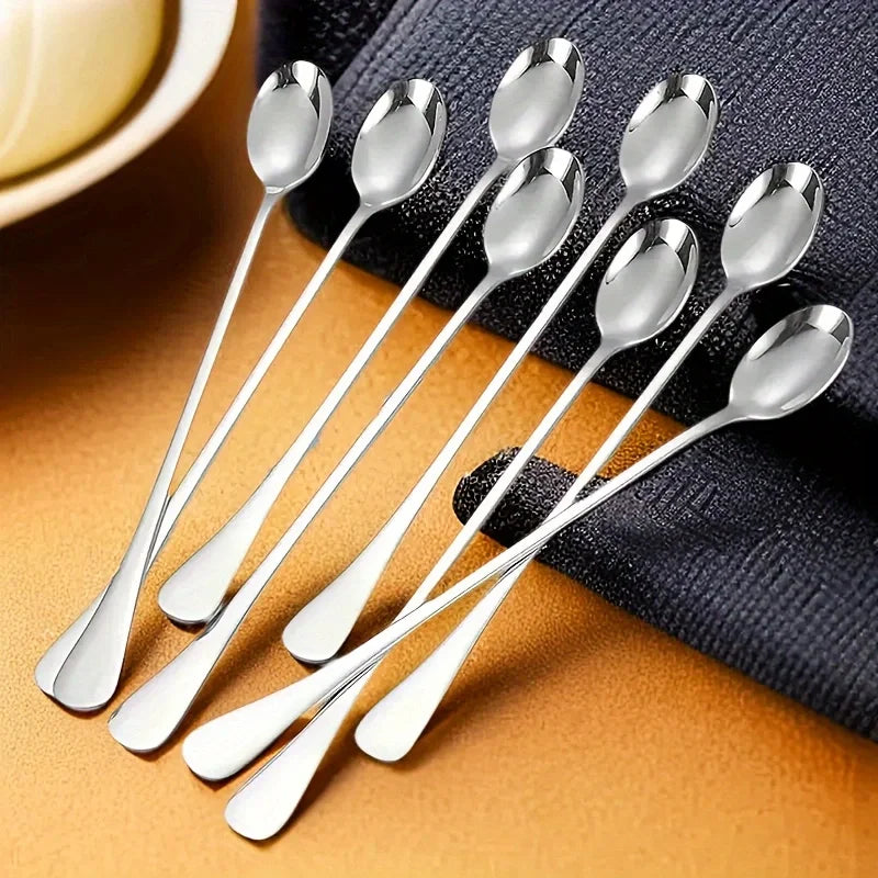 6Pcs Stainless Steel Long-Handled Ice Teaspoon, Coffee Spoon, Ice Cream Stirring Spoon, Dishwasher Safe, Kitchen Accessories, Tableware Set Zpaxo