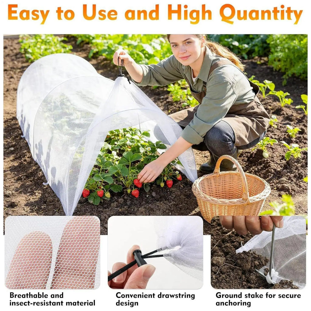 Garden Row Covers 4FT Weatherproof Bird Barrier Tunnel Net 6 Stakes