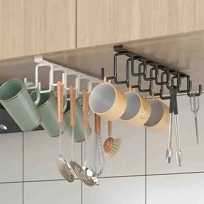 New Hole-free Kitchen Hook Rack Iron Double-row Hook Hanging Rod Kitchen Utensil Rack, Spoon and Shovel Rack Wall Hanging Zpaxo