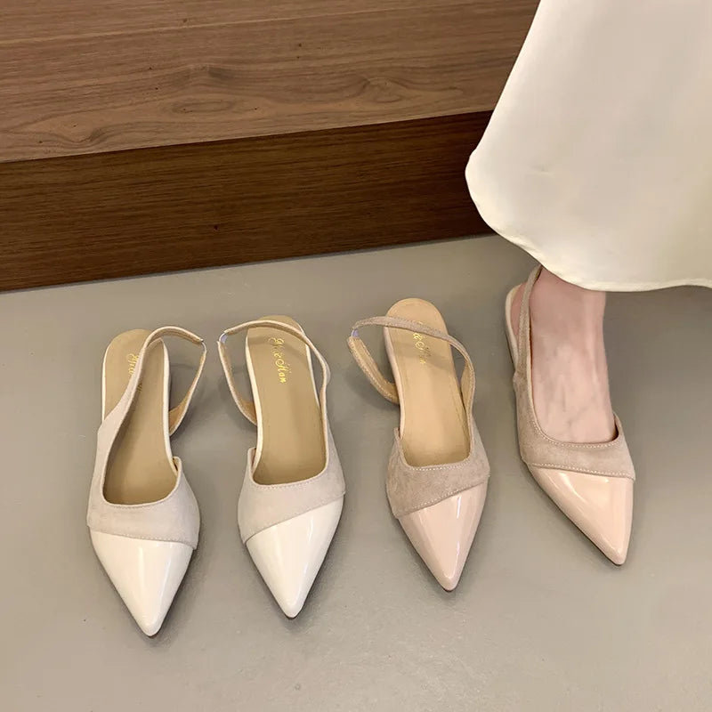 Low Heel Baotou Sandals Women's French Nude Color Pointed Small Fragrant Style Ladies Thick Heels Back Air Style Single Shoes Zpaxo