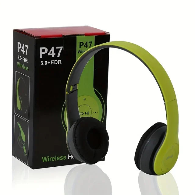P47 Wireless Bluetooth Headphone With Microphone Foldable Headsets Bass HiFi Sound Music Stereo Earphone For Smartphones TV Game Zpaxo green