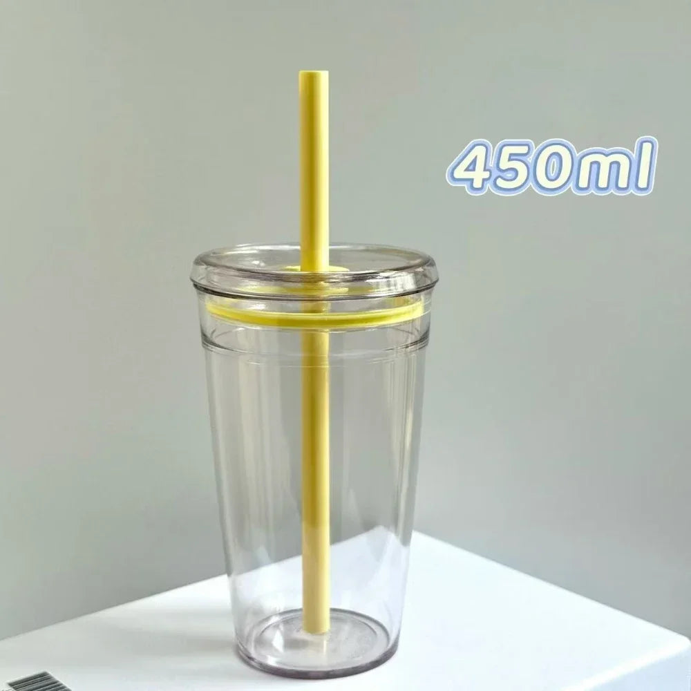 450ml Reusable Transparent Straw Cup – Car & Office Tumbler Reusable Straw Cup Zpaxo Yellow