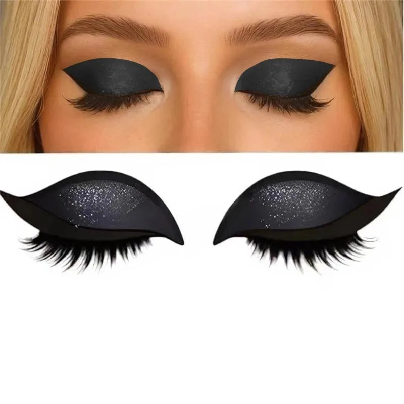 1/2 Pair Reusable Lazy Eye Shadow Eyelash Patch 2-In-1 Eyes Makeup Sticker With False Lashes &Eyeshadow Waterproof Cosmetic Tool Zpaxo Black