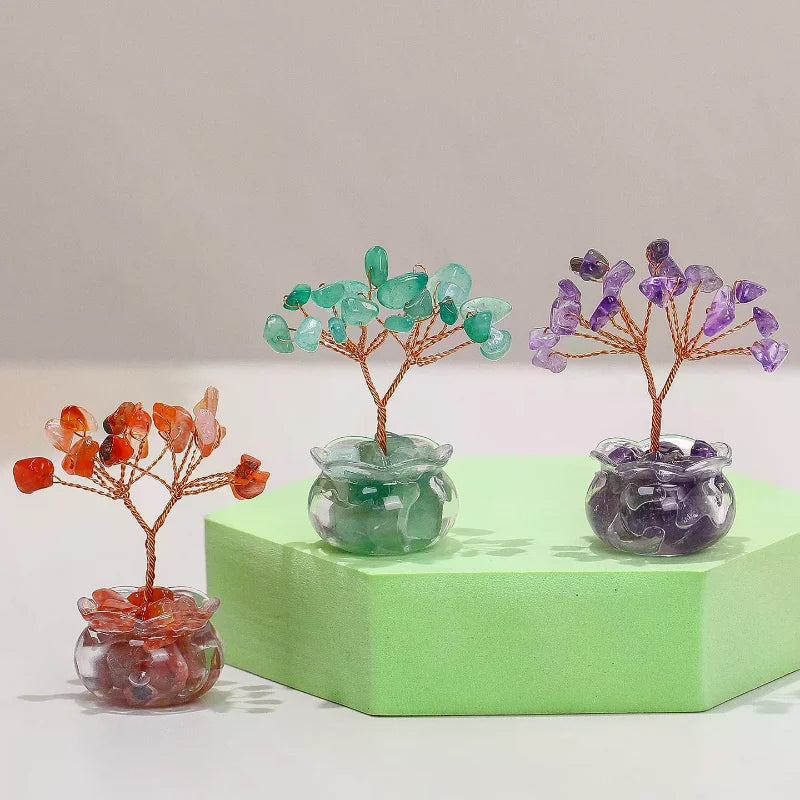 Office Desk Decor Cartoon Style Feng Shui Decoration Natural Yellow Crystal Money Tree Mini Ornament With Red Agate Zpaxo