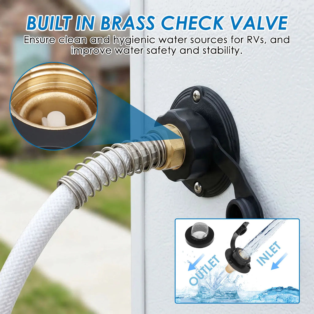 RV City Water Inlet 3/4 Inch GHT Female to 1/2 Inch NPT Male Brass RV Water Fill Inlet Replacement w/ Check Valve for Camper Zpaxo