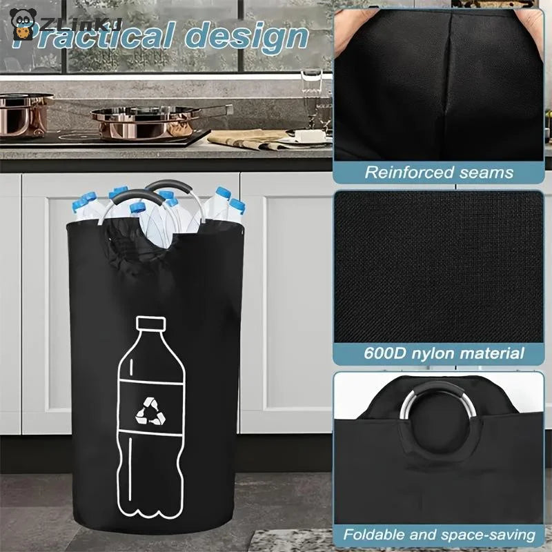 ▶1PCS 82L Large Capacity Empty Bottle Storage Basket Folding Kitchen Wastewater Bottle Collector Bag With Aluminum Handle Zpaxo